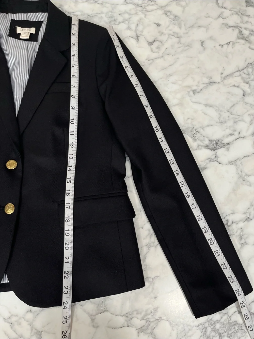 J.Crew Factory Original Schoolboy Black Blazer Gold Two Buttons Wool Blend 8